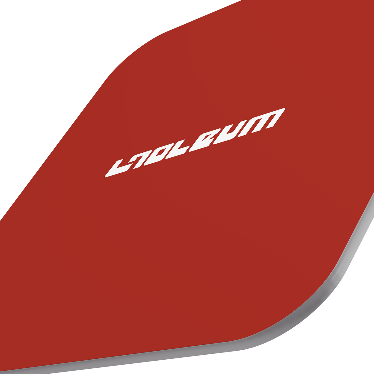 Red Essential PC.2 solid red portable dance floor, angled corner view with LNOLEUM wordmark and padded edge
