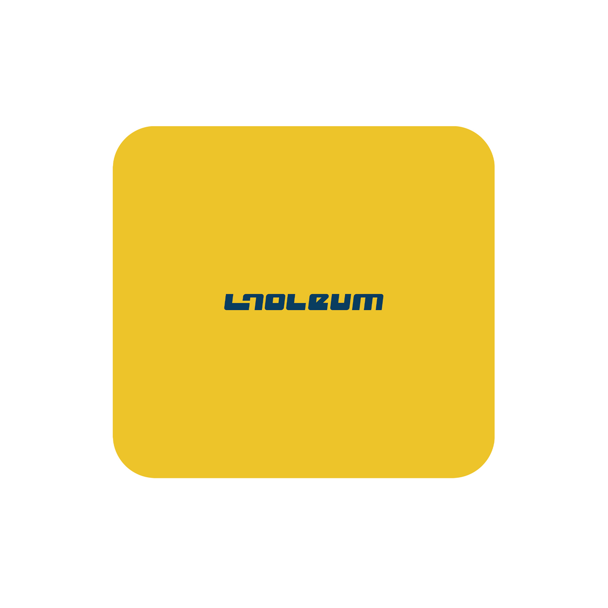Yellow Essential PC.2 portable breaking dance floor, solid yellow with navy LNOLEUM wordmark, top view