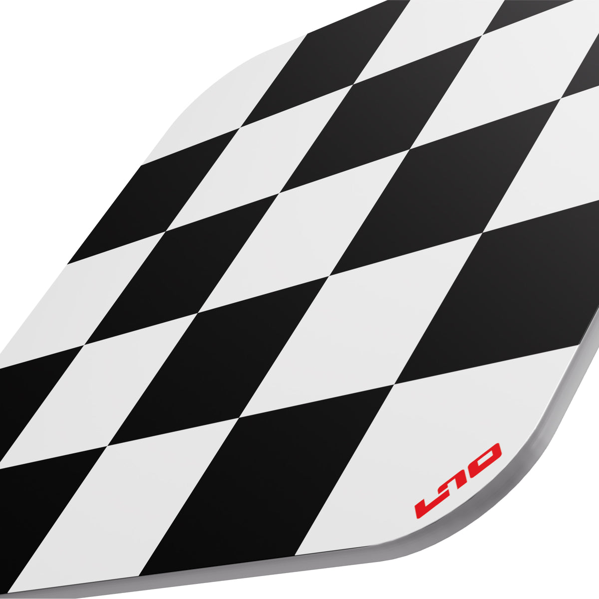 B/W Radiotron Corner Logo checkered floor, angled corner view with red LNO logo and padded edge