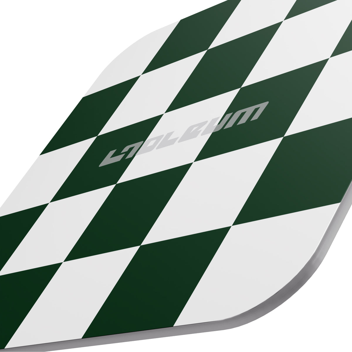 Rolex Radiotron green checkered portable dance floor, angled corner view with LNOLEUM wordmark